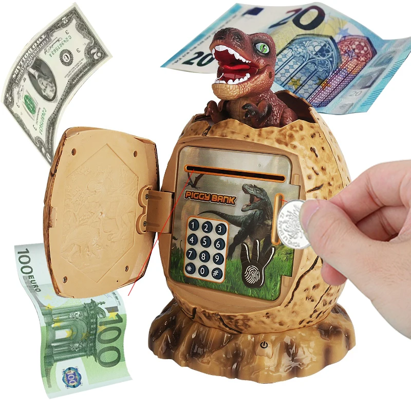 

New Cartoon Dinosaur Egg Piggy Bank, Fingerprint Safe Music Roll Money ATM Machine, Password Toy Model Piggy Bank for kids