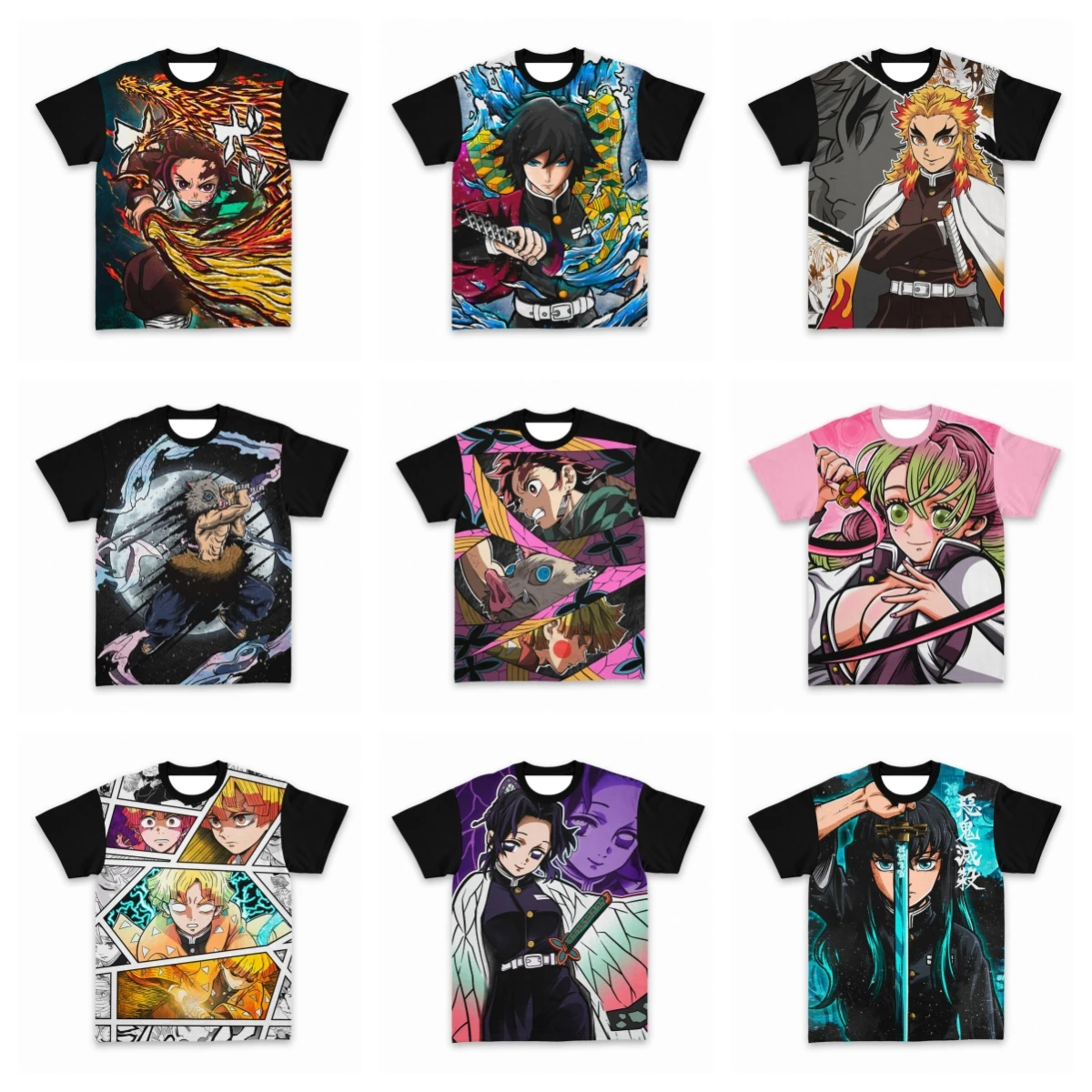 Anime Demon Slayer Komplettes Set der neuesten T-Shirts für Erwachsene, modisch, bequem, Übergröße, lockere kurze Ärmel, Kinder-Cosplay-Kostüme