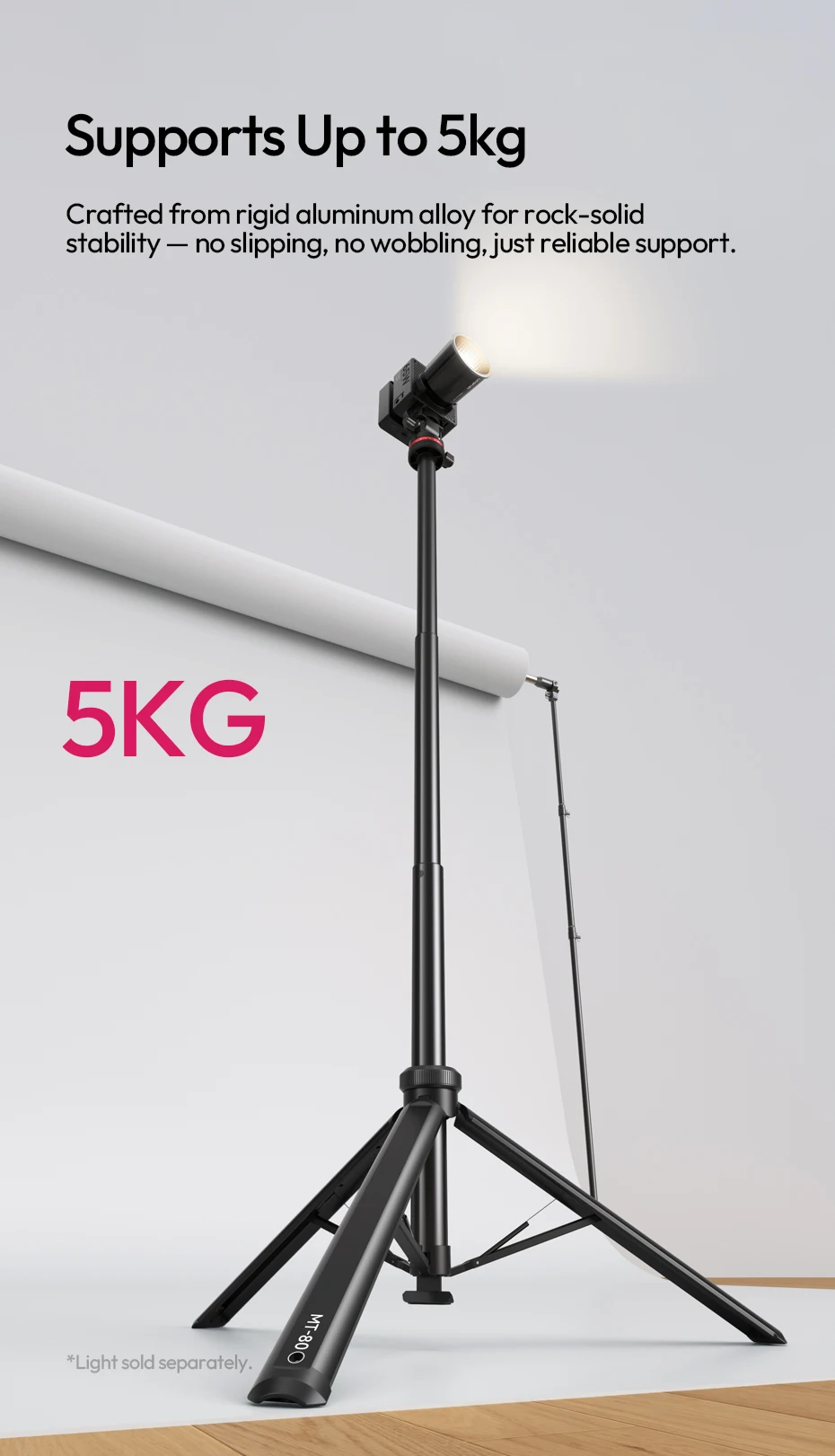 � Ulanzi MT-80 Stativ mit automatischer Öffnung, 2 m Bodenstativ, Selfie-Ständer für Kamera, Smartphone, Videoleuchte mit 360 ° Pfanne & 180 ° Neigung – Detail 14