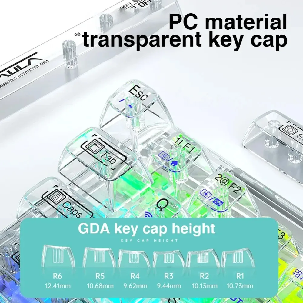 AULA Wireless Mechanical Keyboard Bluetooth F68 2.4GWireless/Bluetooth/Wired Transparent Keycaps For Lights Work Gaming Keyboard