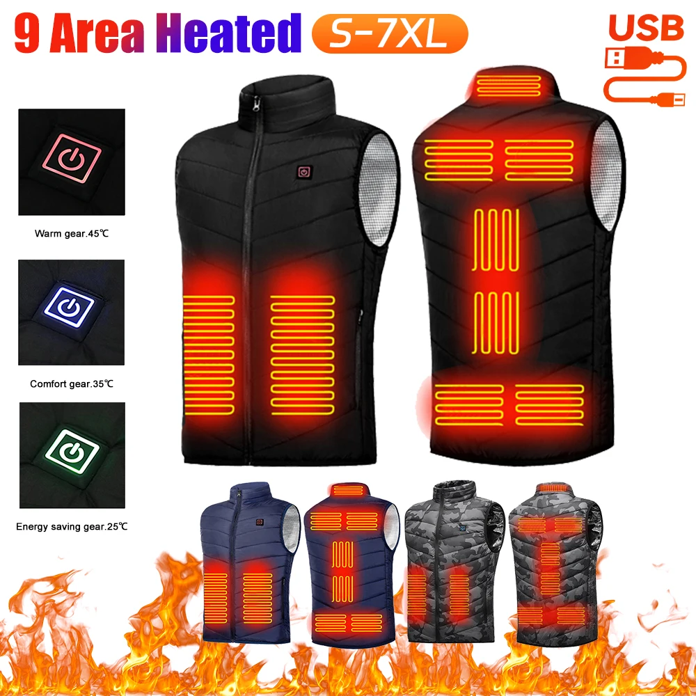 Chaleco calefactable de 9 zonas, chaquetas eléctricas con calefacción, ropa deportiva para hombres y mujeres, abrigo calefactable, abrigo térmico de grafeno, chaqueta calefactora USB para acampar