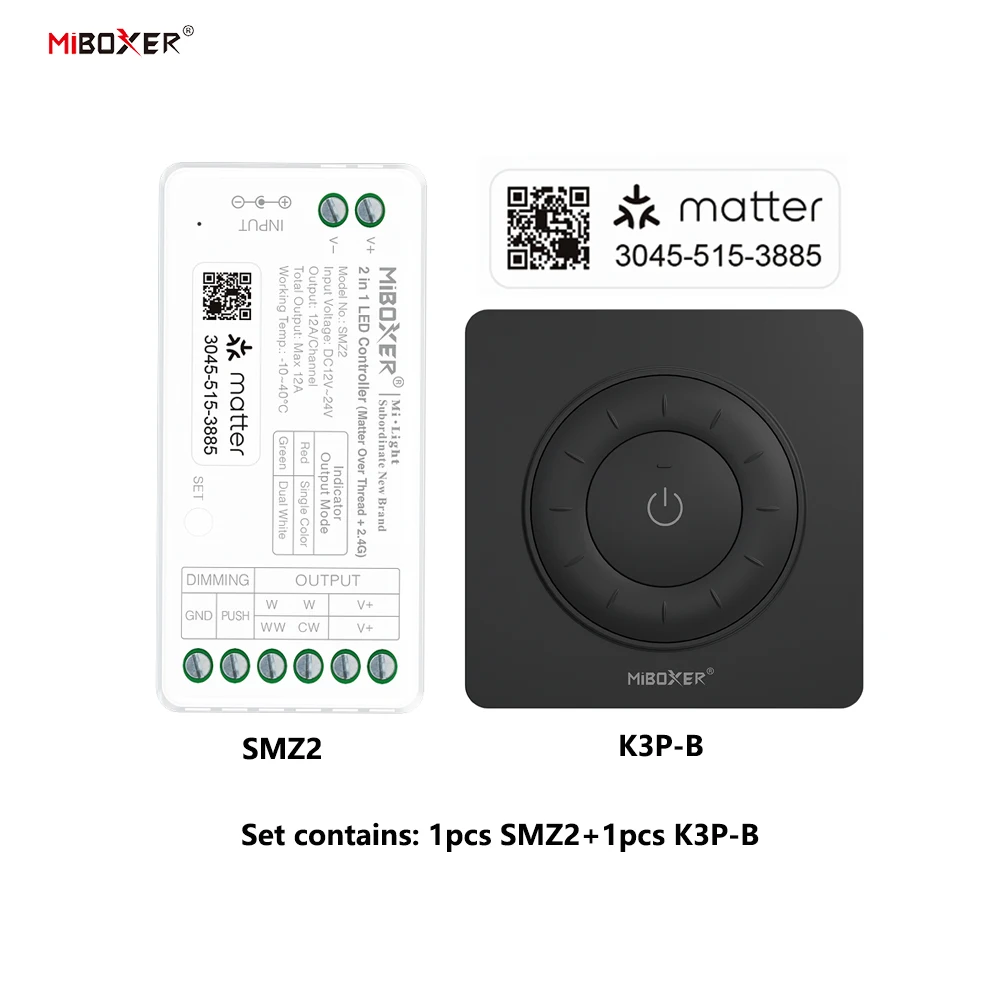 Miboxer SMZ2+K3 DC12-24V 2in1 Controller Matter Over Thread+2.4GHz Tuya APP WIFI Control Single/Double Color CCT LED Strip Light