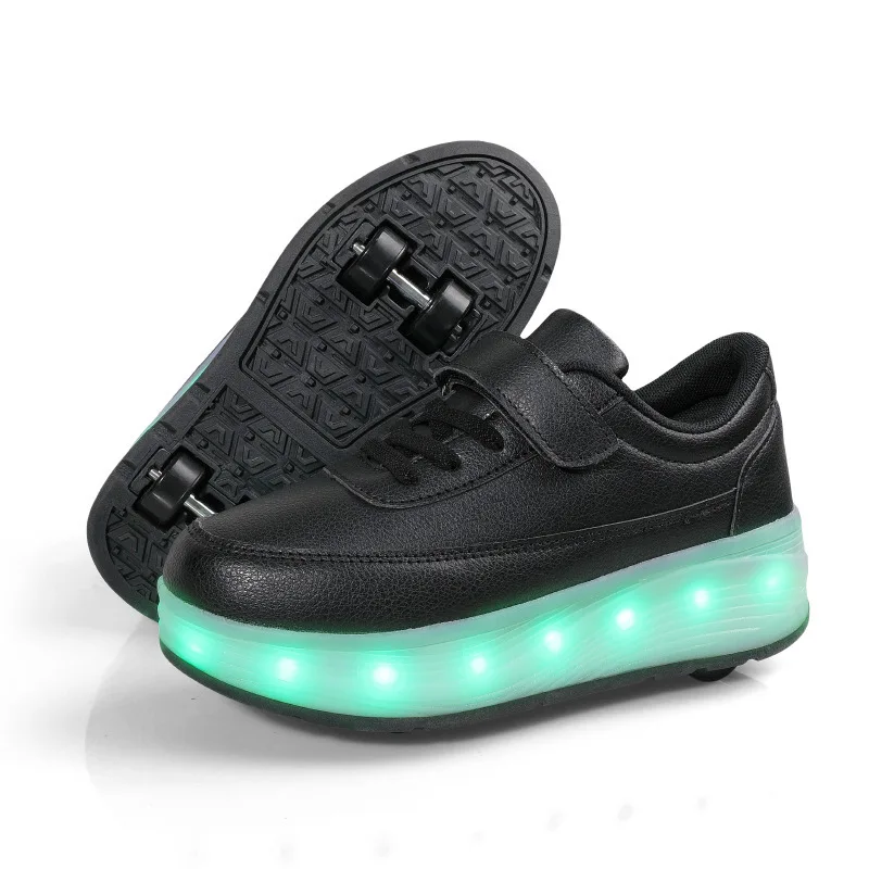 

Four Wheels Children LED Shoes Fashion Kids Roller Skates PU Leather Sports Casual Boys & Girls & Women Sneakers Size 28-42