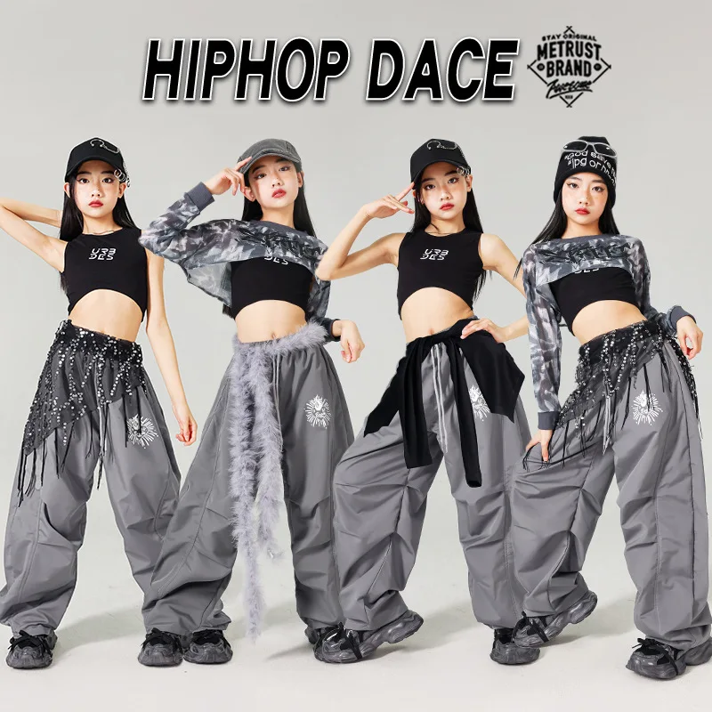 Hip Hop Girls Cool K-pop Crop Top Street Dance Letters Joggers Pants Kids Streetwear Child Jazz Costumes Girls Group Clothes Set