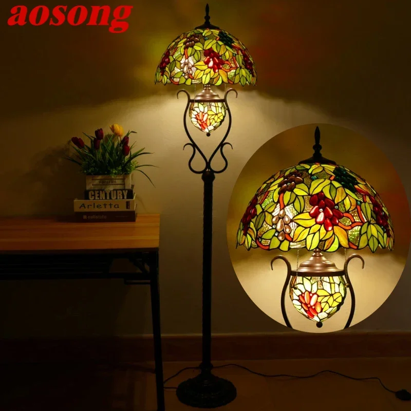 AOSONG Tiffany Floor Lamp American Retro Living Room Bedroom Lamp Country  Stained Glass Floor Lamp