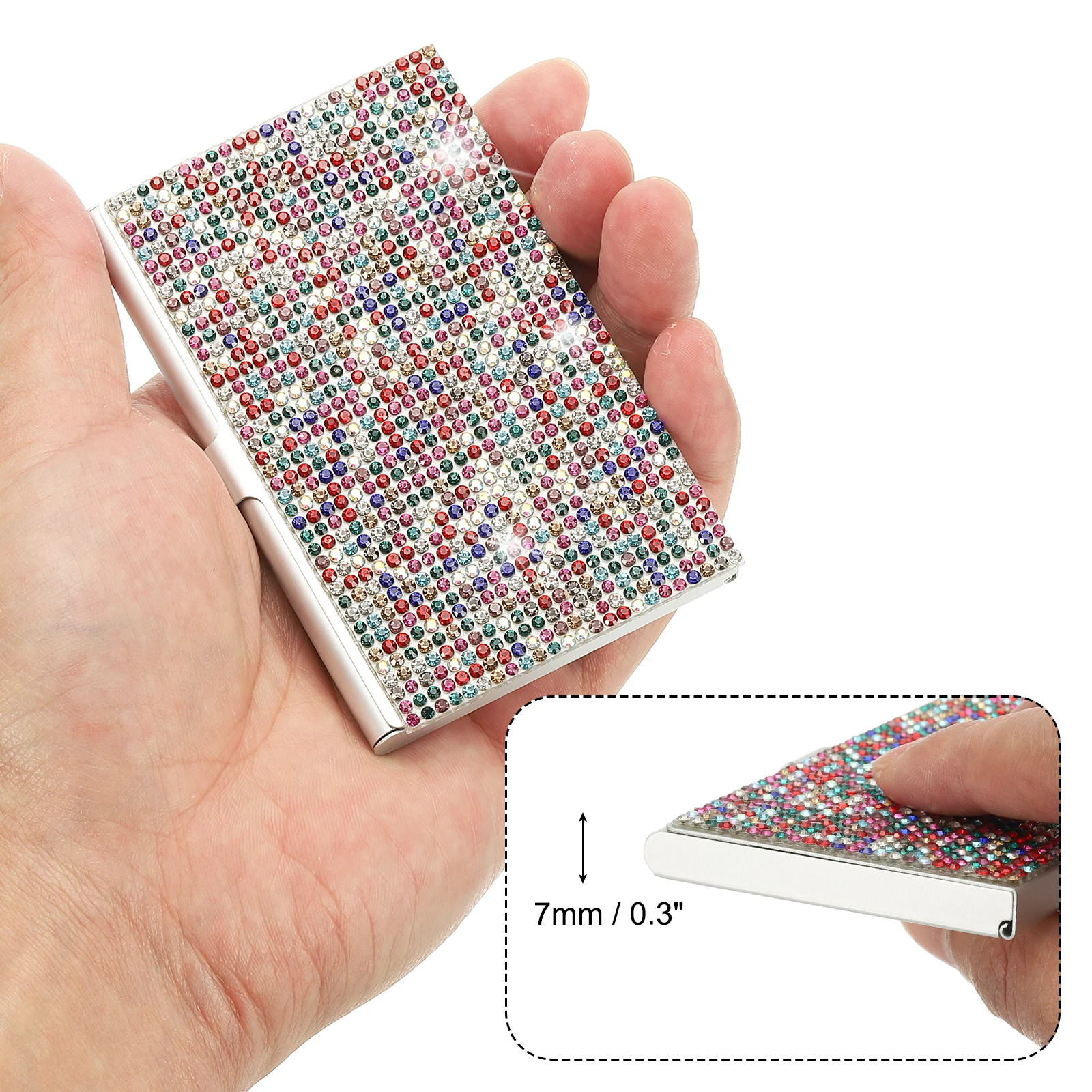 라인 석 명함 홀더 합금 이름 카드 케이스 블링 포켓 카드 홀더 여성을위한 디스플레이 주최자 사무실 전시회