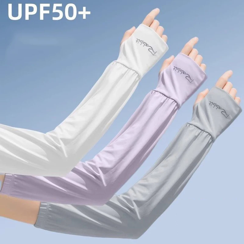 Solid Color Sun Protective Arm Sleeves Women Ice Silk Breathable Thin Arm Sleeved Woman Outdoor Drive Cycling Loose UV Gloves