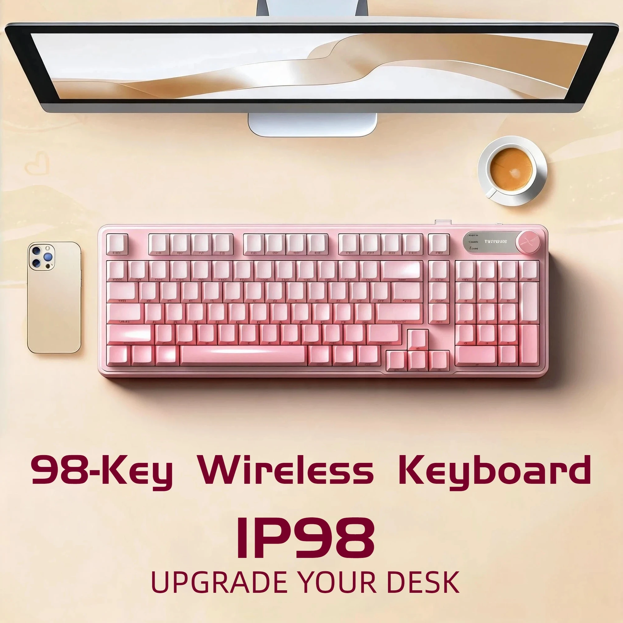 IP98 Tri‑Mode RGB Wireless Keyboard 98‑Key Compact with Numpad Multi‑Function Knob BT/2.4G/USB‑C for Home Office Gaming