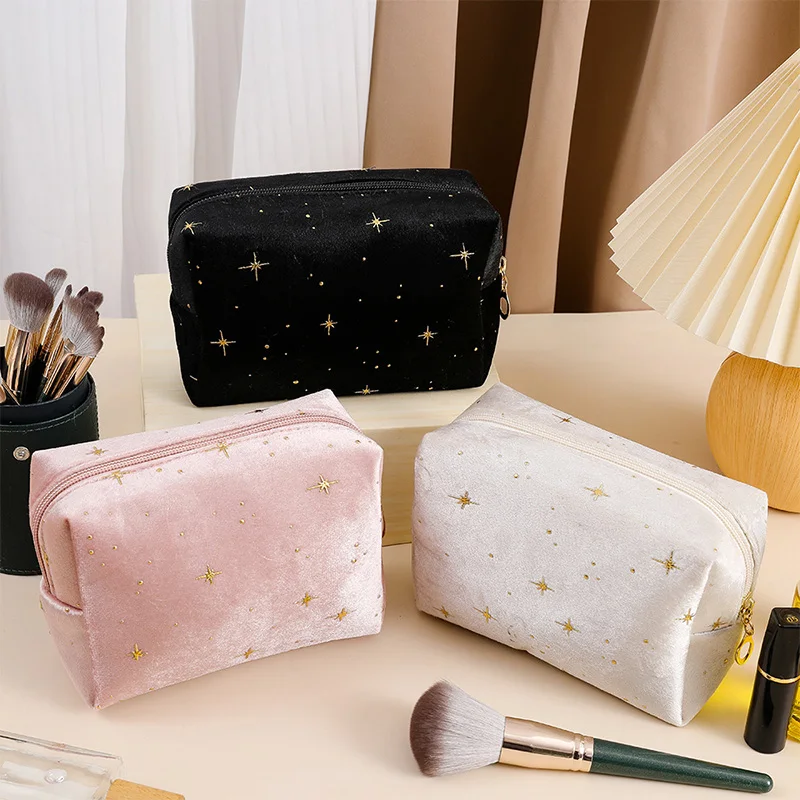 1pc White/Pink/Blue/Black Stamping Star Octagonal Bag Cosmetic Storage Bag Zipper Wash Bag Portable Cosmetic Bag Travel Bag