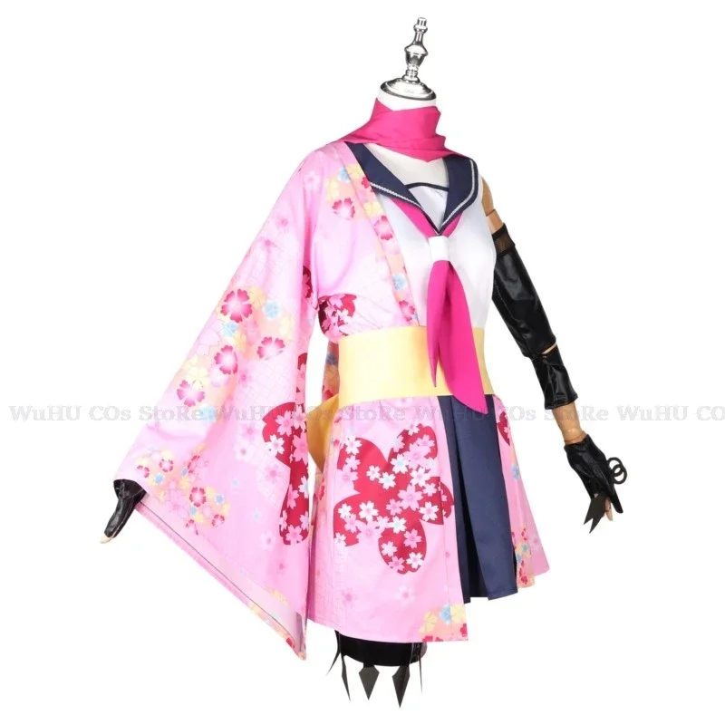 Game Blue Archive Cosplay Kuda Izuna Cosplay Kostuum Mooie Gedrukt Kimono Uniform Pruik Halo Vrouwen Halloween Party Rollenspel Pak