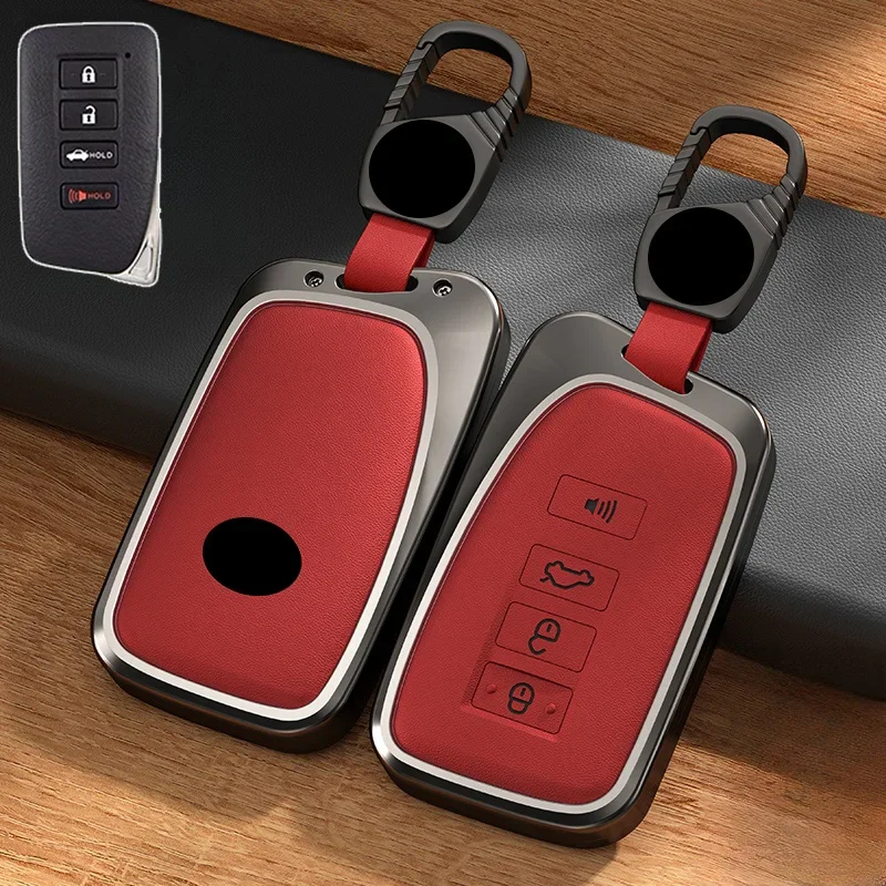 Aluminum Alloy Leather Car Remote Smart Key Fob Case Cover Holder Bag With Keychian For Lexus IS GS RX ES NX LS RC LX