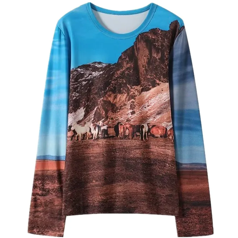 Autumn Winter New Arrival Women's Casual Long Sve Scenic Print Hoodie Versatile Comfortable Loose Fit round Ne Sweatirt