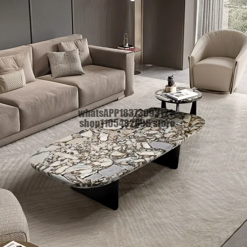 Wabi Sand Wind Natural Elephant White Marble Coffee Table Light Luxury Household Square Coffee Table