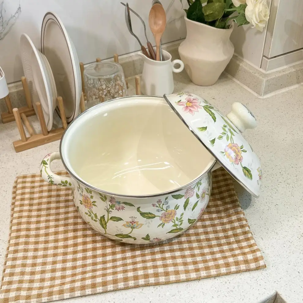 Enameled Soup Pot Korean Large Capacity Kitchen Cookware Thickened Deepening with Lid Household Enamel Pots - Image 4