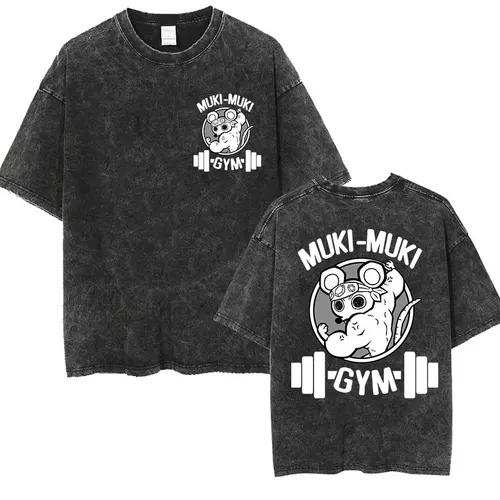 Camisetas lavadas Vintage de Anime japonés Demon Slayer Uzui Tengen, divertidas camisetas Ninja Muki Muki Gym, camiseta de gran tamaño con ratón musculoso