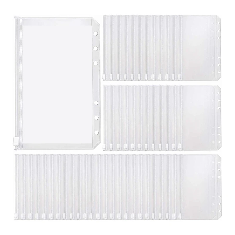 

100 PCS Transparent A6 Binder Pockets 6 Holes Zipper Folders PVC Card Loose Leaf Bags