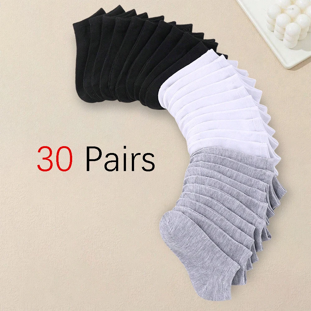 30 Pairs Women Solid Color Ankle Socks Lightweight Breathable Comfortable Deodoriz Sweat Absorbing Low Chest Ankle Socks Socks