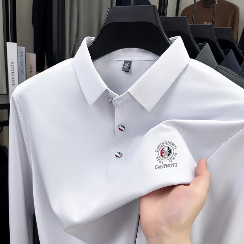 【New and Exclusive】Linen and Mulberry Silk Fabric with High Count and Density, Autumn 2025 New Printed Long-sleeved Polo Shirt