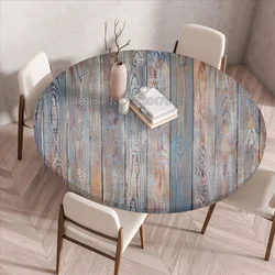 Nappe ronde texturée en bois imprimée en 3D, couverture de table imperméable et élastique, nappe de gril, maison, MER