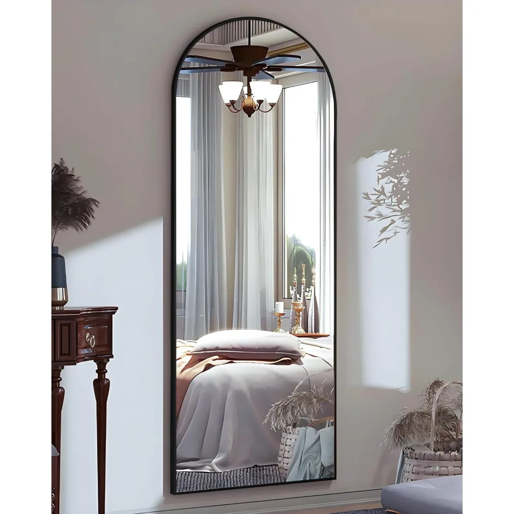 Espejo arqueado hasta el suelo con soporte, espejo de cuerpo completo para dormitorio, sala de estar o armario, mejora la decoración interior