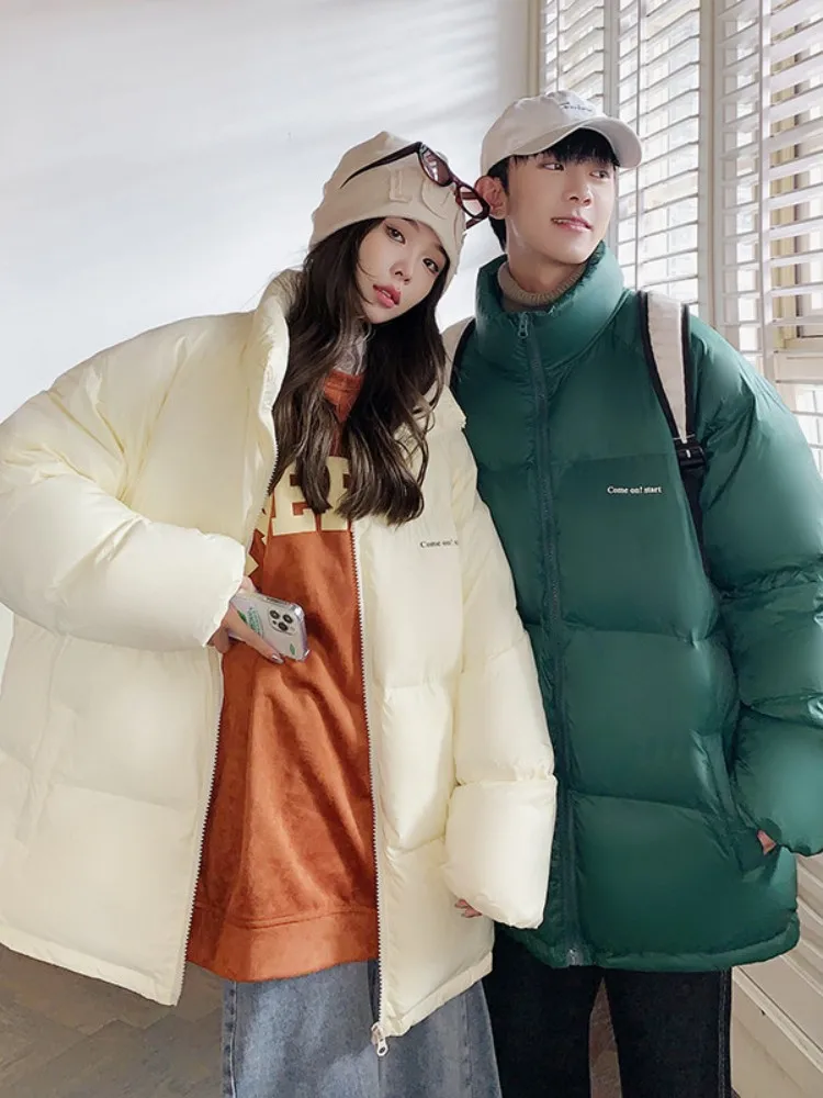 

Couple's Thiened ort down Jaet Men's Winter Warm Cotton Coat White Du Feather Bread Sle Neutral Outfit Zipper Closure