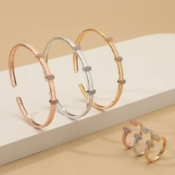 Women's Fashion 2 Pcs Bracelet & Ring Set Copper Material Zircon Geometic Design Open Cuff Bangle Ring Jewelry Set
