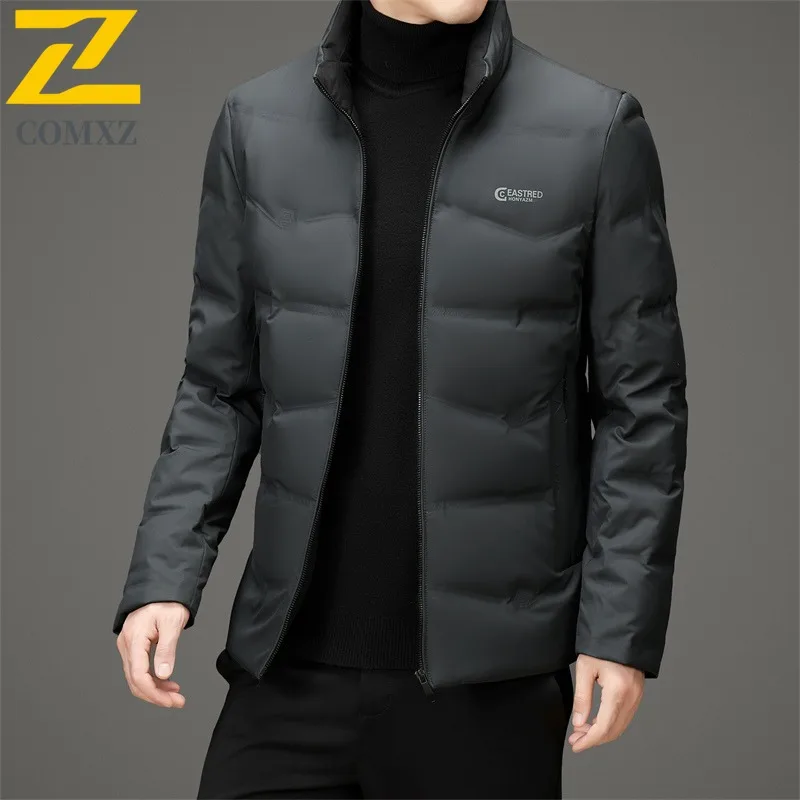 COMXZ Men Puffer Jacket Solid Color Self-cultivation Camping Warm Parka Stand Collar Hiking Travel Lightweight Winter Coat