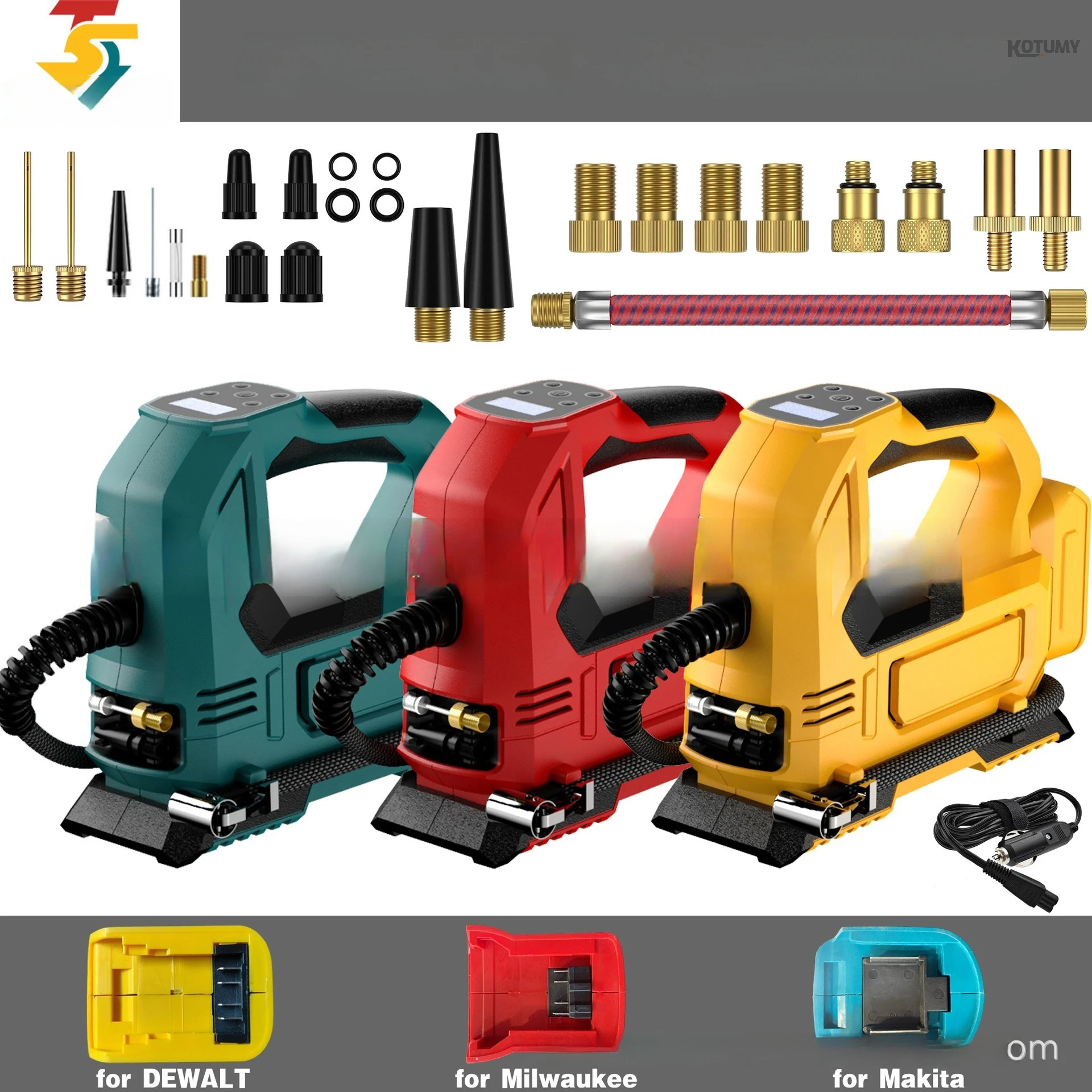 

Dual Power 21V 12V Car Air Pump Digital Display High Efficiency Inflator Fit Dewalt Makita Milwaukee