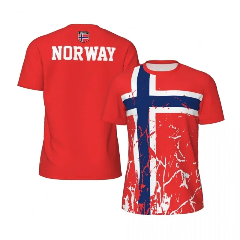 T-shirt graphique homme Norvège 2026 – Nouvelle collection été, coupe ample, manches courtes, imprimé 3D, pour le sport et le fitness, idéal pour le football