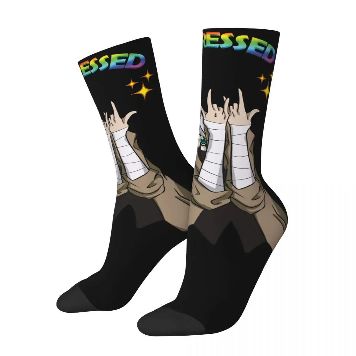 Funny compression Sock for Men Depressed Dazai Hip Hop Harajuku Bungou Stray Dogs Wan Anime Seamless Pattern Printed Crew Sock