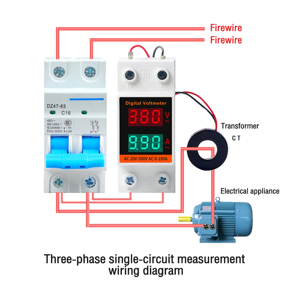 AC60-500V 0.00-99.9A Voltmeter Ammeter Din Rail Dual Display Digital Electricity Meter Voltage Current Monitor with Transformer