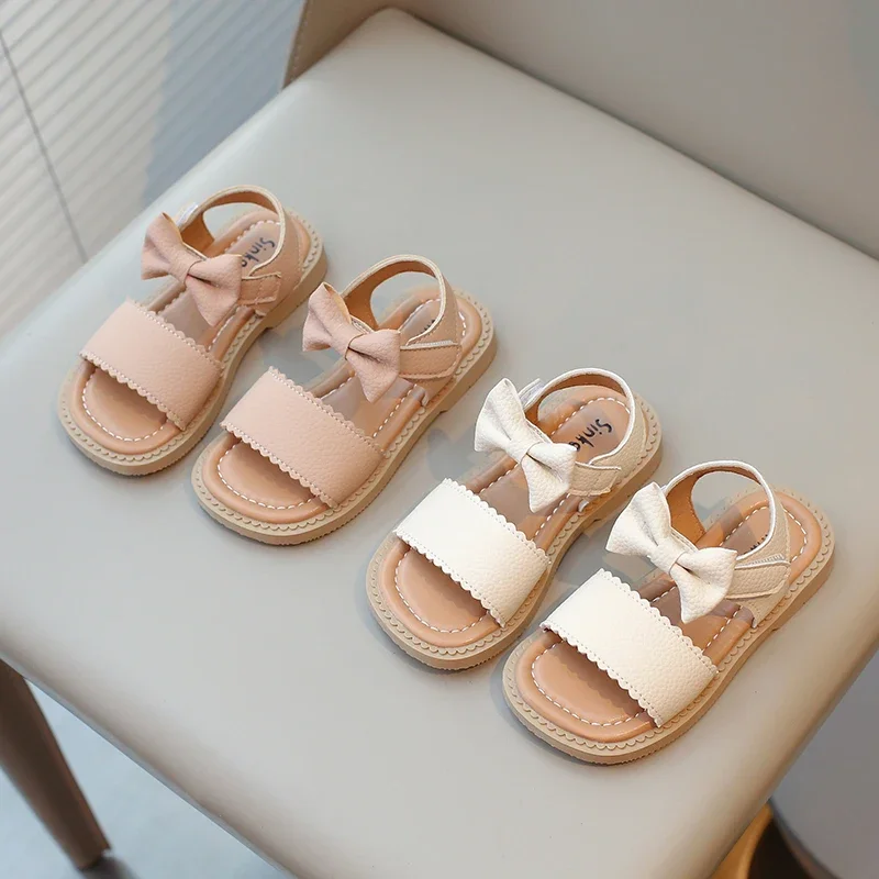 Toddlers Girls Sandals Little Kids Beach Shoes 2024 Summer Brand New bambini sandali piatti Sweet Princess con papillon Open toe