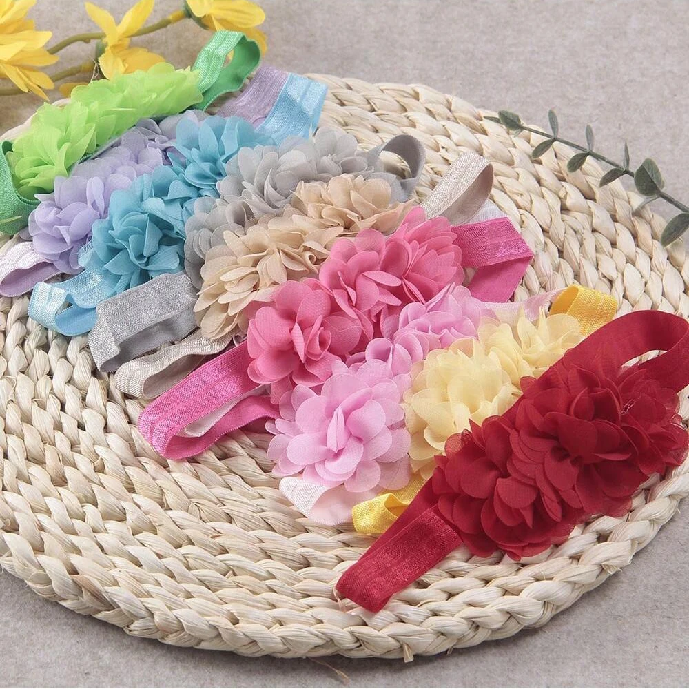 10pcs/lot Baby Infant Headbands Chiffon Flower Headband Handmade Hair Accessories for Newborn Toddlers Kids Children Girls