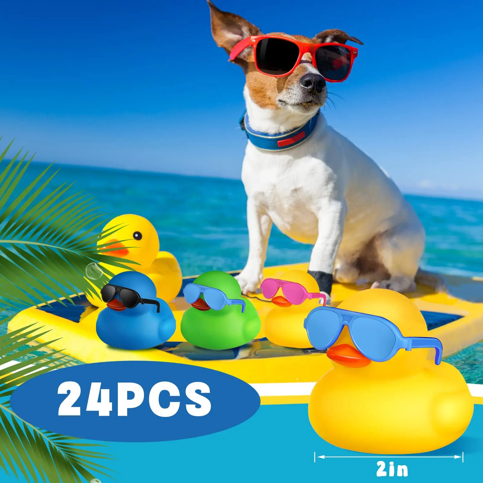 24 Pcs Mini Rubber Ducks with Sunglasses, Rubber Ducks in Bulk Valentine Duck Bathtub Toys for Kids Classroom Gift Exchange