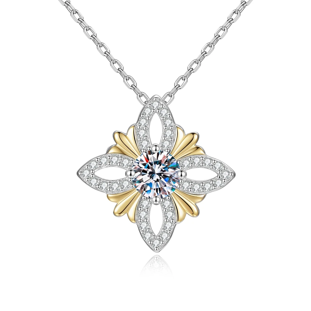 D Color 1CT Moissanite Pendant S925 Sterling Silver Plated with 18K Gold Necklace for Woman Party Jewelry Gift