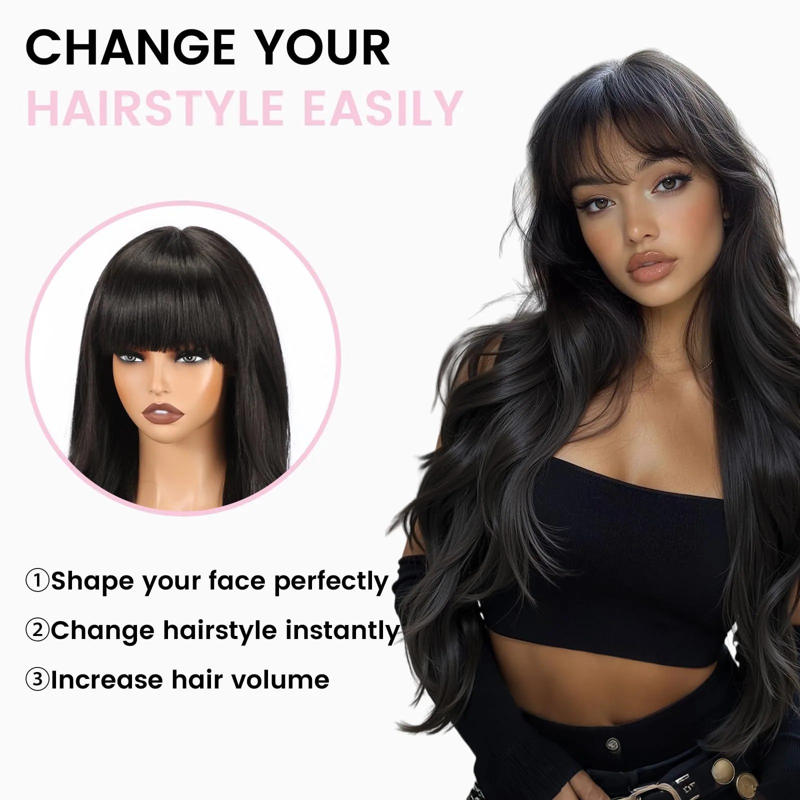 Black long wavy synthetic wig - Halloween party cosplay role-playing wig - Daily party wig - Heat-resistant synthetic hair cap