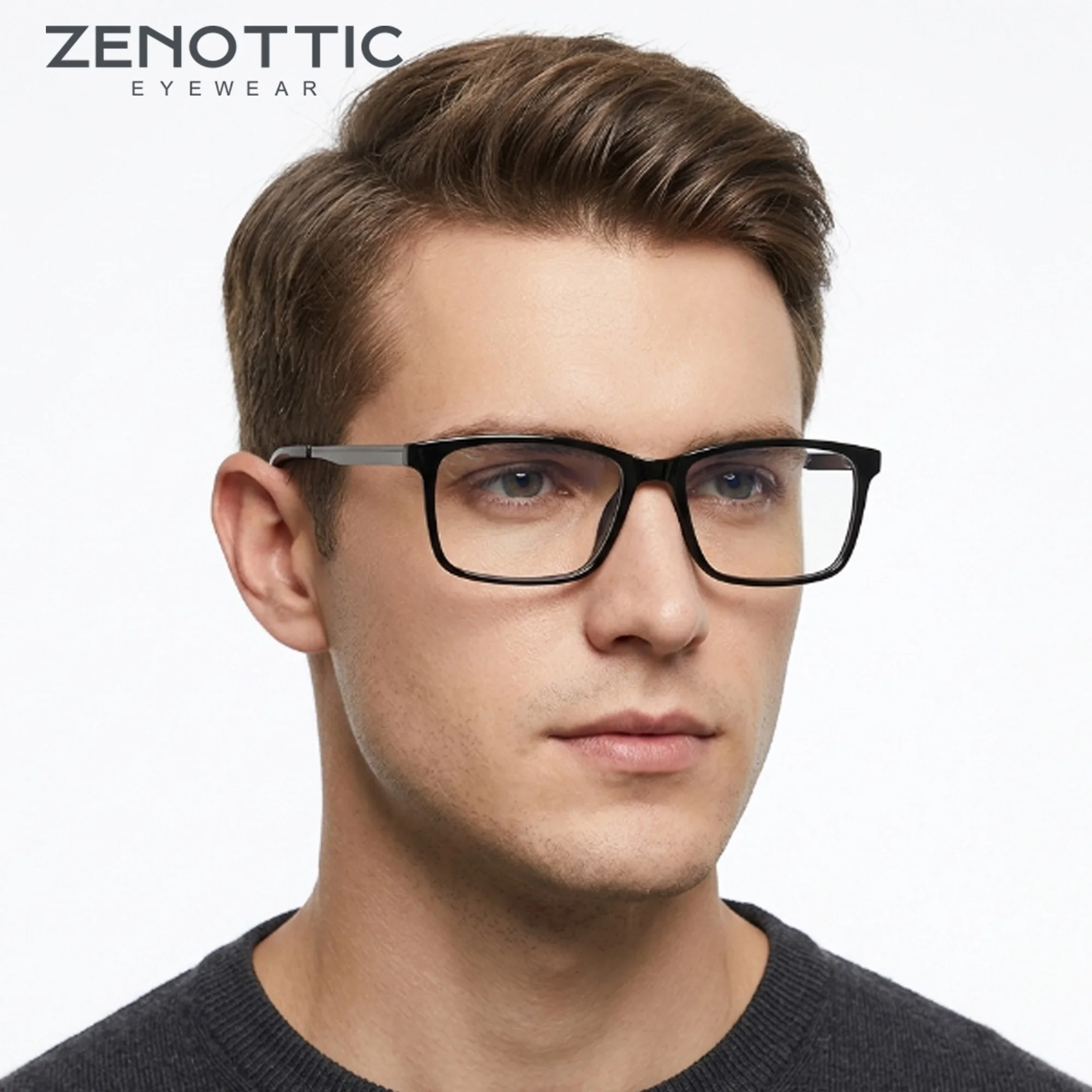 ZENOTTIC (XL Size)Trendy Men Prescription Eyeglasses Square Progressive Optical Glasses Anti Blue Light Myopia Hyperopia Eyewear