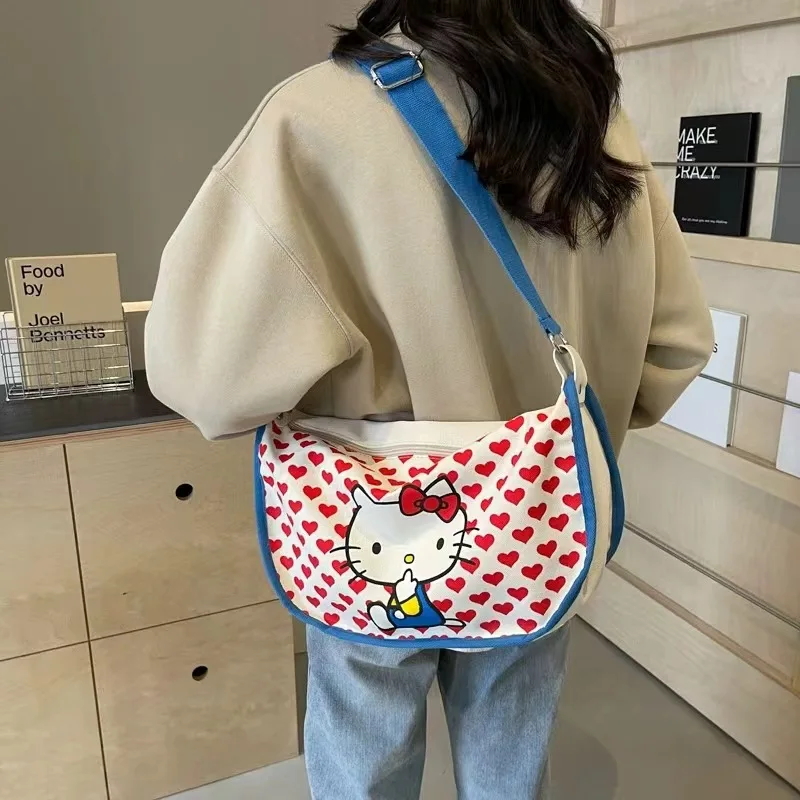 Sanrio Fashion Student Class Shopping One-shoulder Crossbody Bag Women's Printed Hello Kitty Casual Large Capacity Canvas Bag