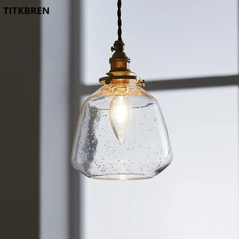 Japanese Simple Bubble Glass Pendant Light Home Dining Room Bedroom Bedside Brass Hanging Lamp Porch Balcony Bay Window Fixtures