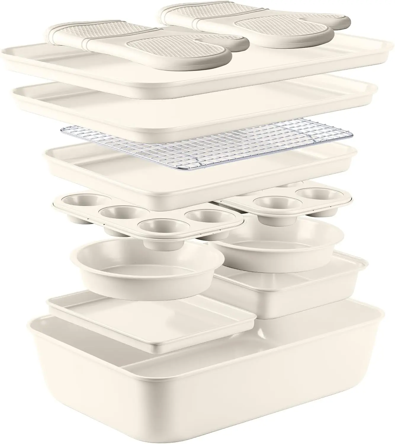 

Nonstick Stackable Bakeware Set - Durable, Easy Release Baking Set, Cream, 13 Pcs