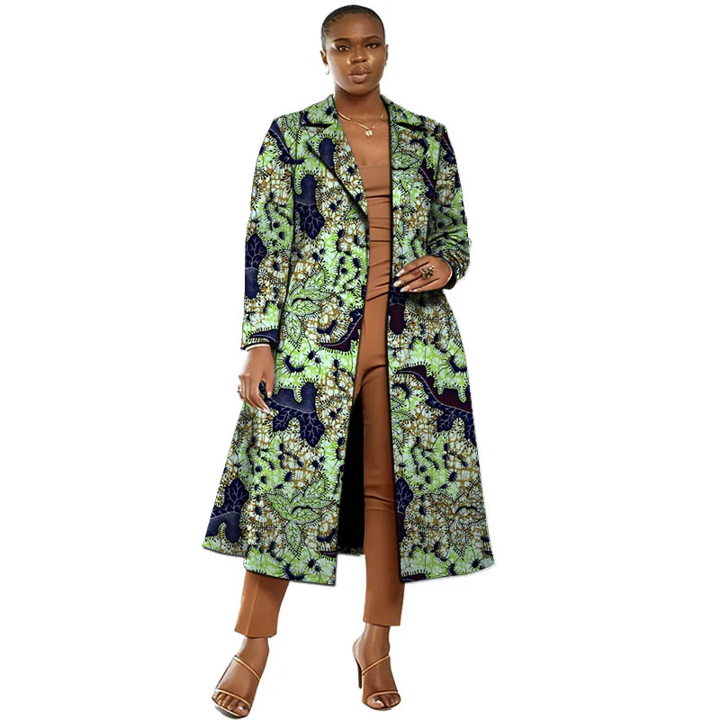 Dashiki Print Women's Long Overcoat African Couture Ankara Outfit Alternative Pattern Design Windbreaker Tailored