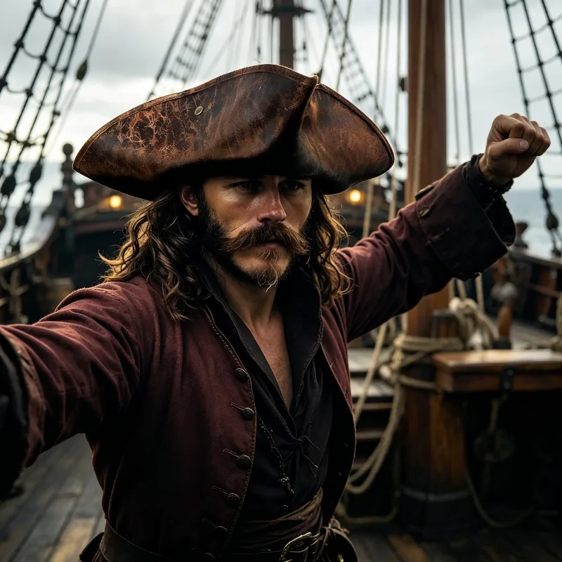 Adult Imitation Leather Travel Pirate Triangle Hat Captain Costume Accessories Decorative Hat Stage Performance Hat Perfect
