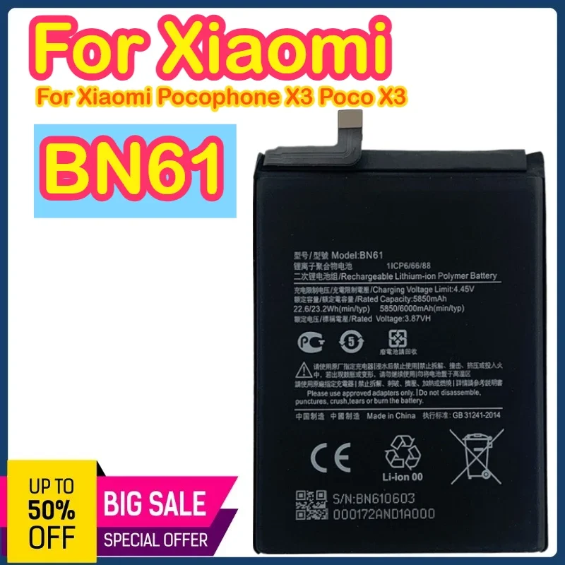 

BN61 6000MAH 3.87V Battery For Xiaomi Suitable for Xiaomi POCO X3 phone battery BN61 6000mah BN61