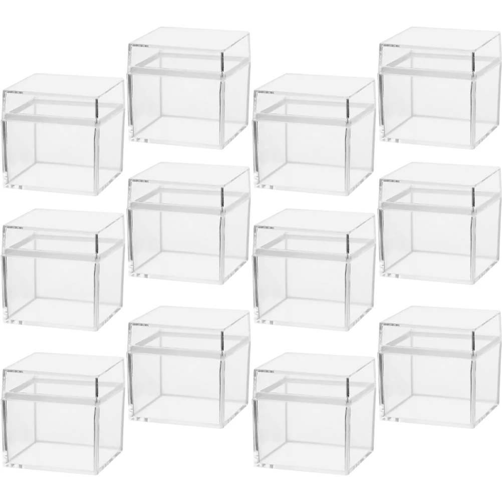 

12pcs Square Storage Box Small Container Candy ganizer Lid Clear Display Container Transparent Packing Box Wedding Candy