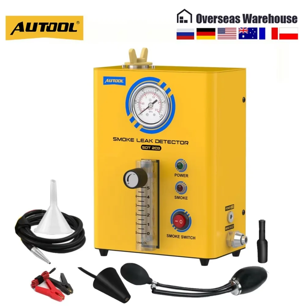 AUTOOL SDT203 Automotive Smoke Machine EVAP Smoke Leak Detector for All DC12V Vehicles with Air Pump/Flow Indicator/Pressure Gauge