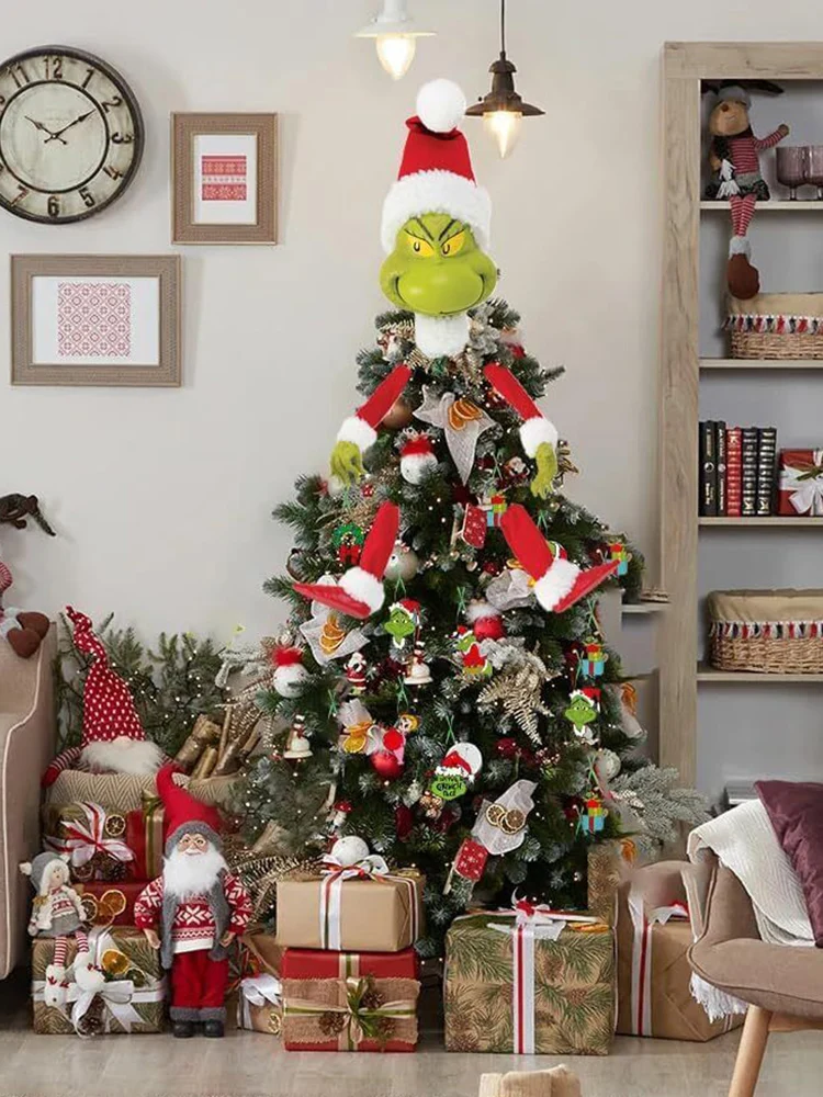 5PCS Arm Leg Head Ornaments Holder Head/Arms and Legs Grinch Tree Topper Decor Xmas Elf Body Tree Decoration for Christmas Tree