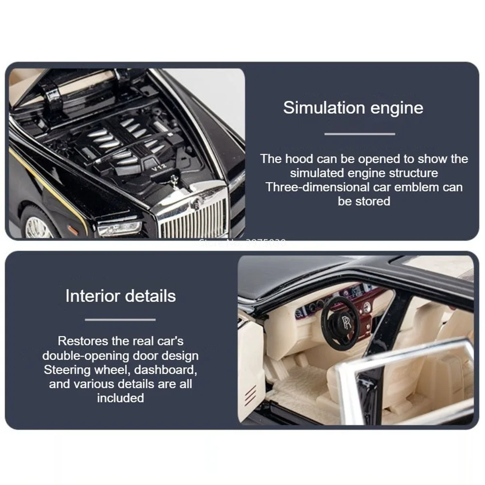 1:24 Alloy Rolls Royce Phantom Spectre Toys Models Cars Wheel Pull Back Shock Absorption Miniature Vehicles Collect Souvenirs