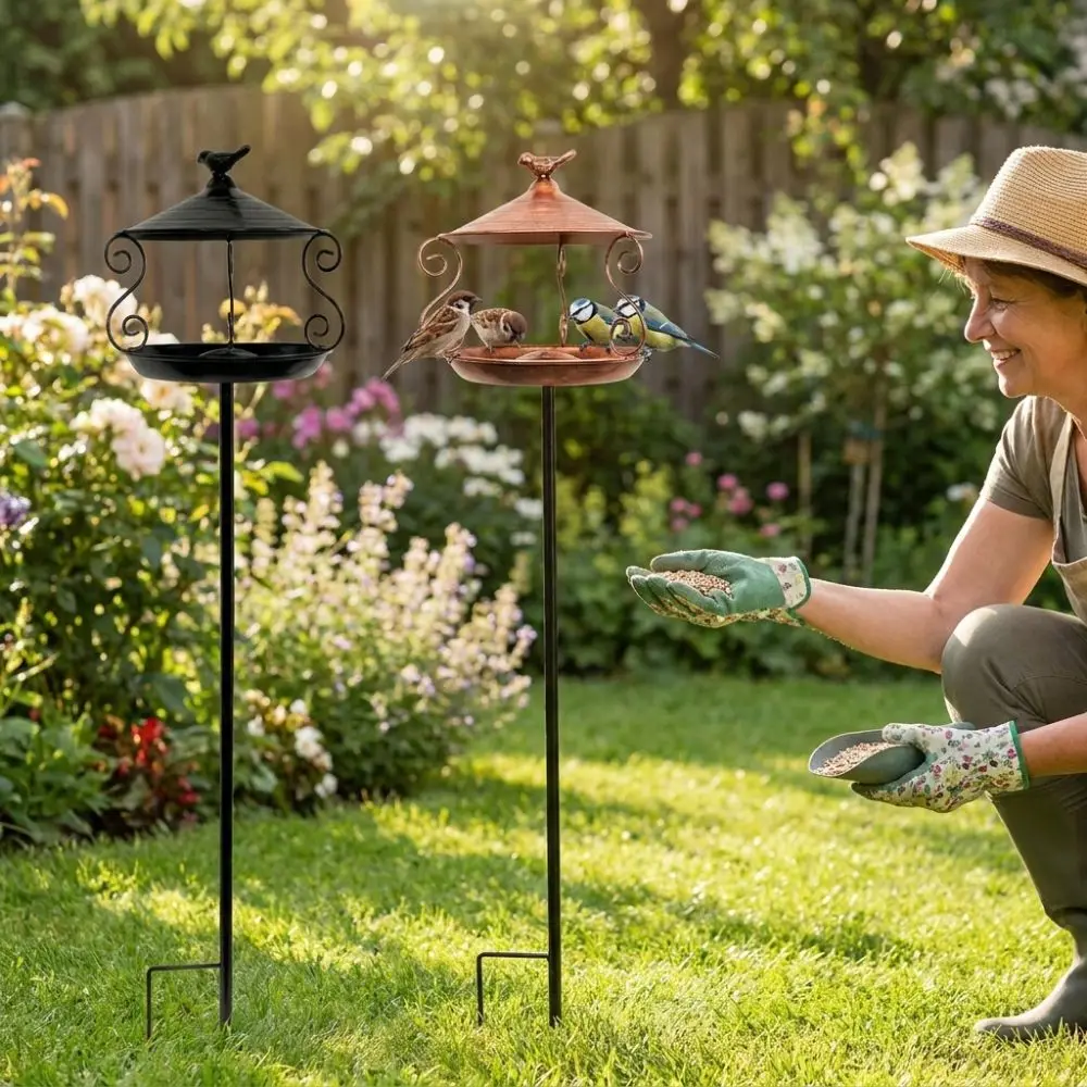 Weatherproof Standing Bird Feeder Iron Art Large Capacity Wild Feeding Station Anti-leakage Rust-resistant Hummingbird Feeder