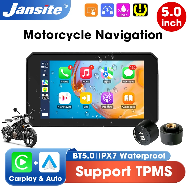 

5 inch Motorcycle Touch Screen Navigation GPS Support TPMS Wireless CarPlay Android Auto Bluetooth IPX7 Waterproof Moto Monitor