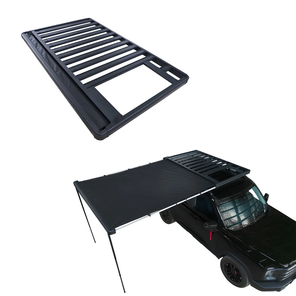 Offroad Roof Cargo Platform, Aluminum Tent Rack Luggage Carrier for Van Jeep Truck and SUV, Heavy Duty Overland Holder, Black